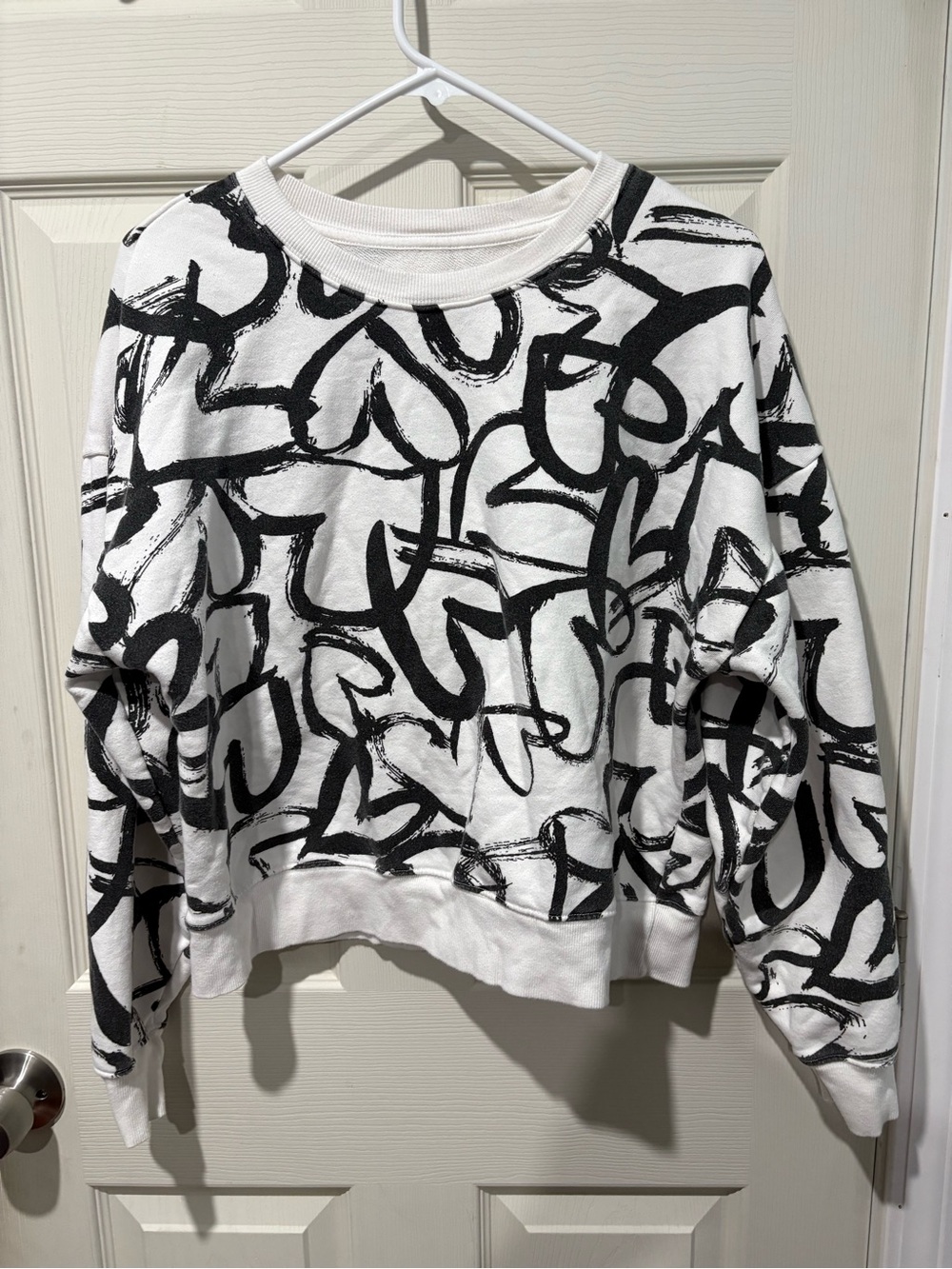 Maeve Anthropologie White Sweatshirt with Black Heart Print